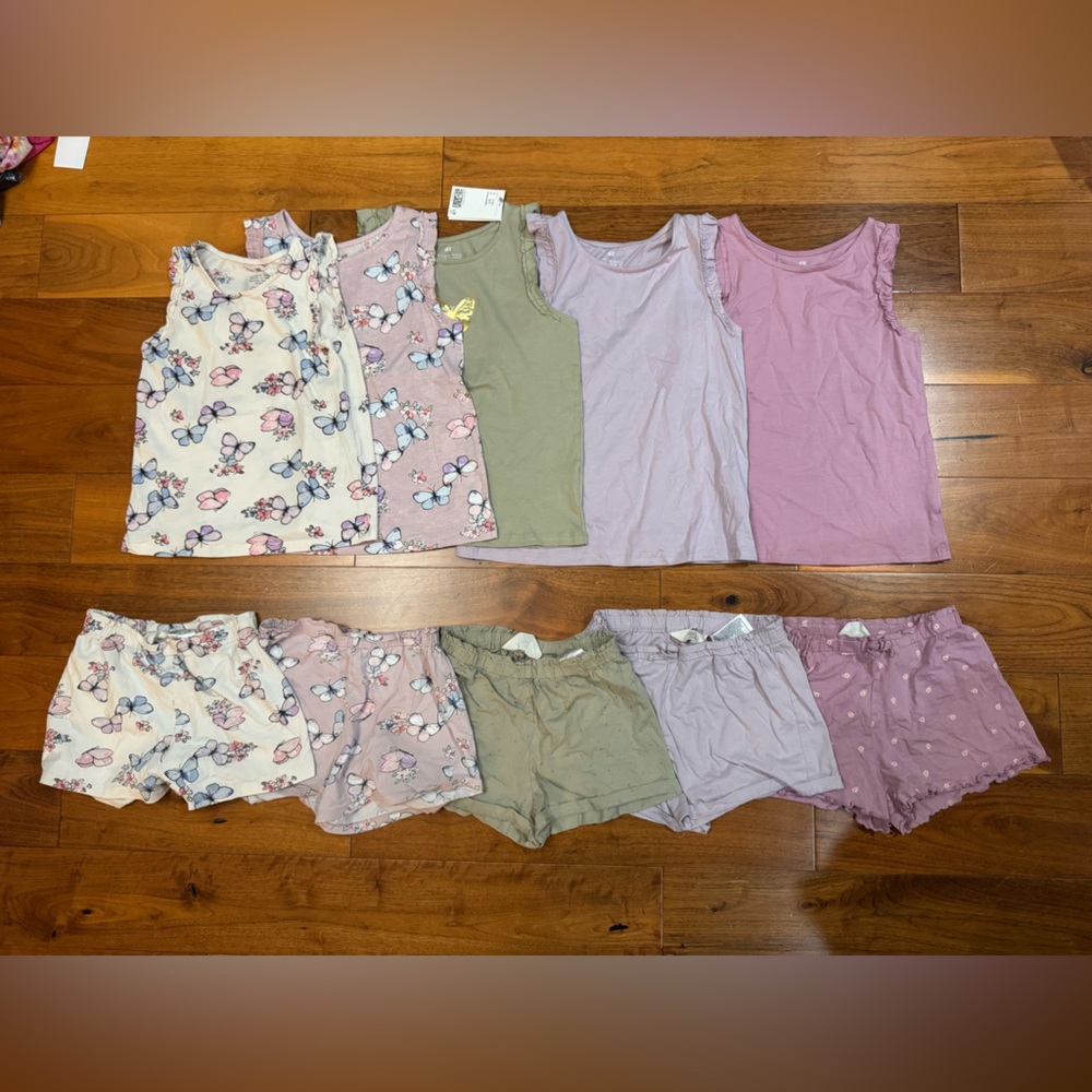 H&M Girls Matching Tank & Short Sets in Butterfly Print, Pink, Lavender, Green